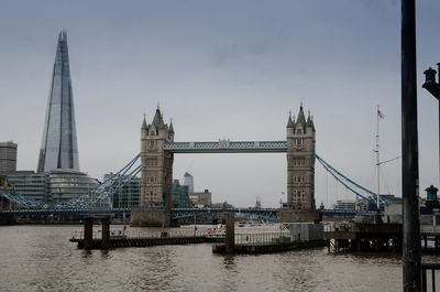 View of suspension bridge over river