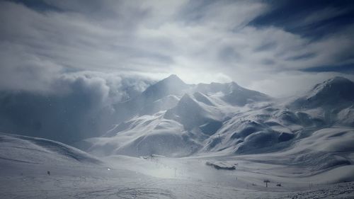 Scenic view of snowcapped mountains against sky