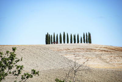 Panoramic view of beach against clear blue sky