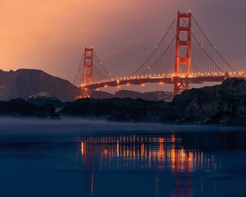 Golden gate bridge against sky during sunset