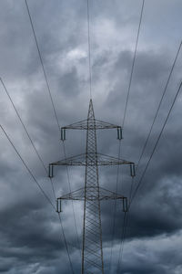 Low angle view of electricity pylon against sky