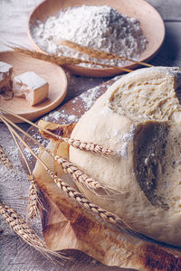 High angle view of bread on table