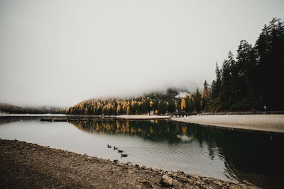 Scenic view of lake against clear sky