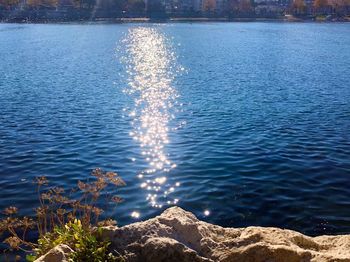 High angle view of rocks in sea