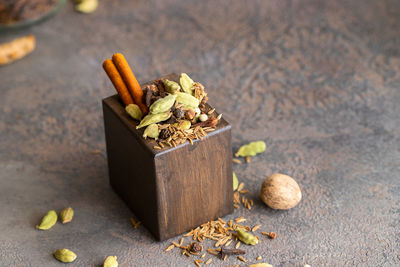 High angle view of fruits on table