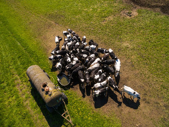 High angle view of garbage on field