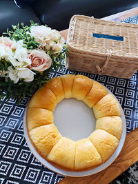 High angle view of roses on table