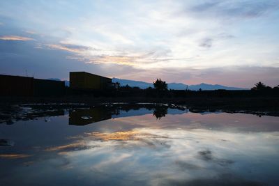 Reflection of clouds in water at sunset