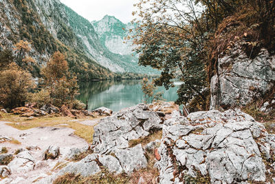 Scenic view of lake by mountain