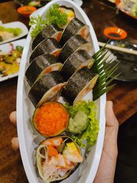 High angle view of vegetables in bowl on table