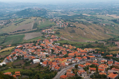 High angle view of townscape and buildings