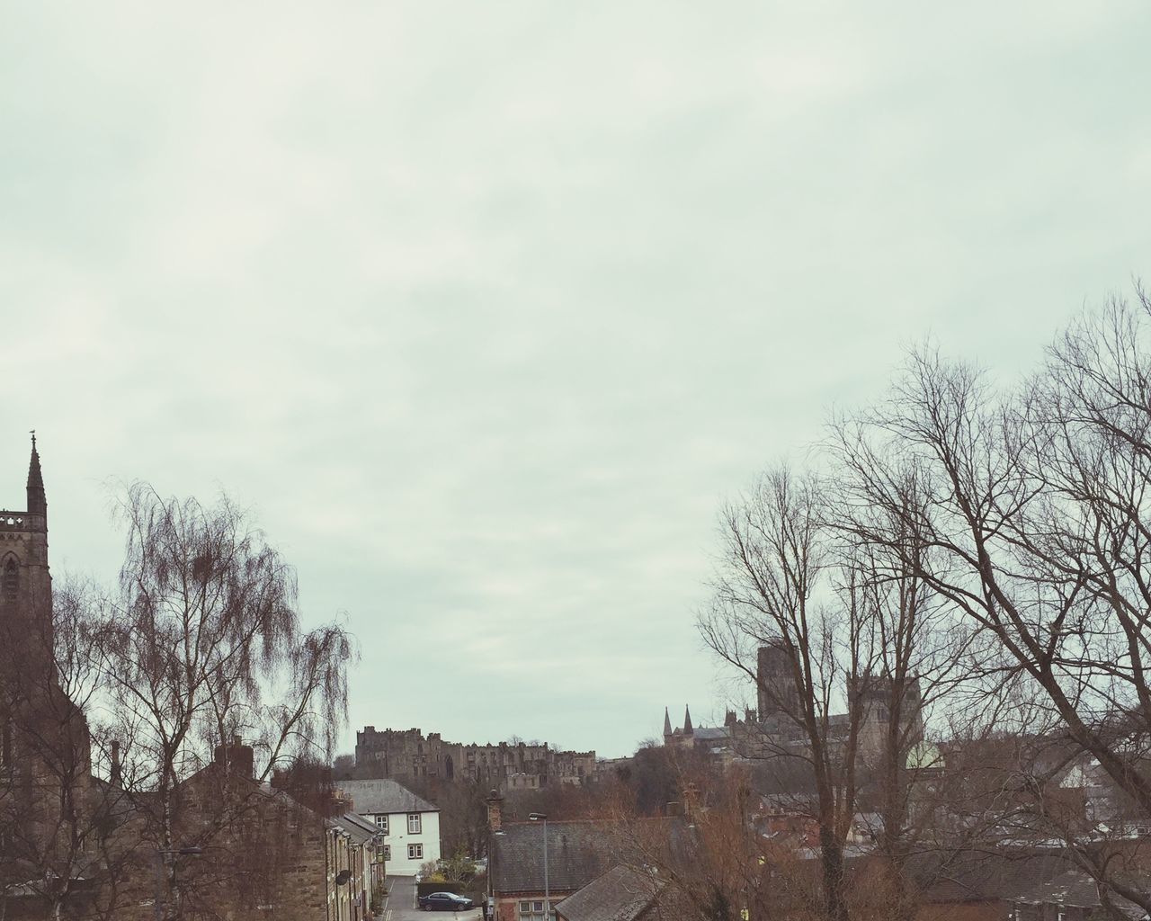 building exterior, architecture, built structure, sky, tree, bare tree, cloud - sky, house, transportation, land vehicle, cloudy, residential structure, car, residential building, outdoors, low angle view, day, nature, cloud, weather