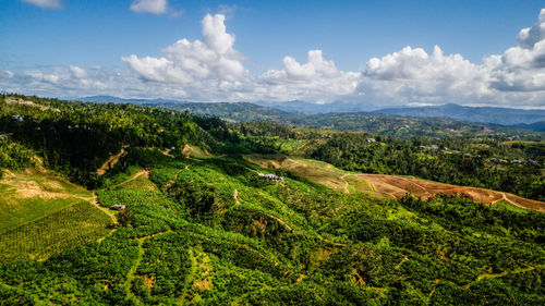 Scenic view of green landscape against sky