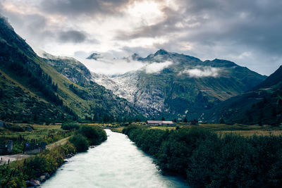 Scenic view of snowcapped mountains against sky