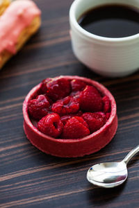 High angle view of breakfast on table