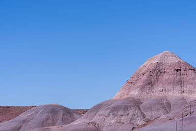 Scenic view of desert against clear blue sky