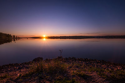 Scenic view of lake at sunset