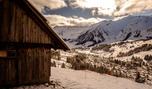 Scenic view of snowcapped mountains against sky