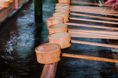 High angle view of bamboo water