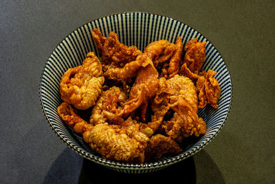 High angle view of food in plate on table