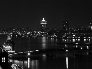 Illuminated buildings in city at night