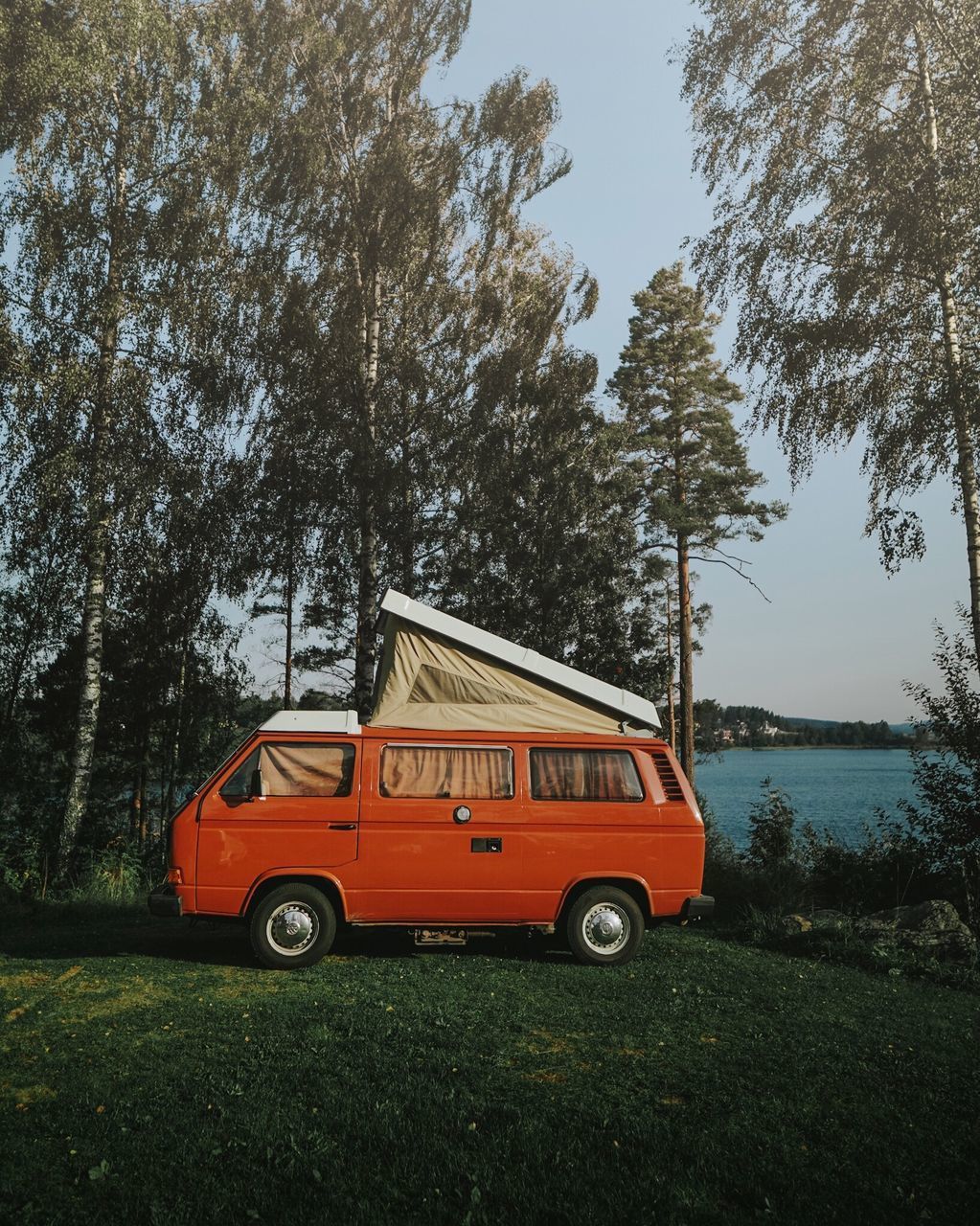 RED CAR ON FIELD