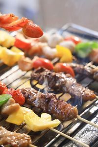 Close-up of food on barbecue grill