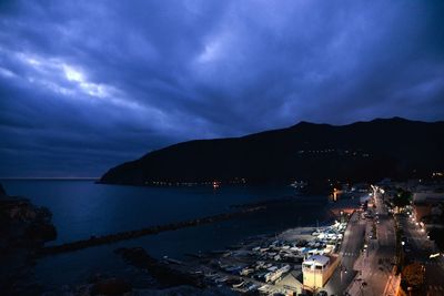 Panoramic view of sea against sky at night