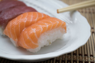 Close-up of sushi in plate on table