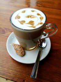 High angle view of coffee on table