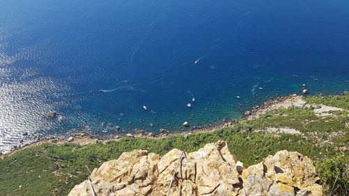 High angle view of rocks on beach