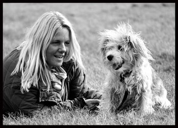 Portrait of woman with dog