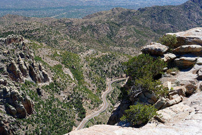High angle view of rocks on mountain