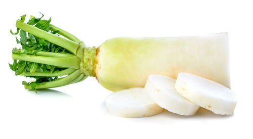 High angle view of chopped vegetables against white background