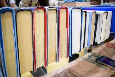 New delhi, india, september 09 2023 - variety of books on shelf inside a book-stall at delhi, india