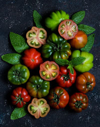 High angle view of fruits on table