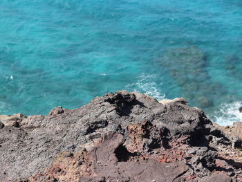 High angle view of rocks on shore