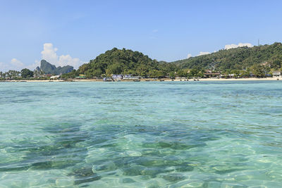 Scenic view of sea against clear blue sky