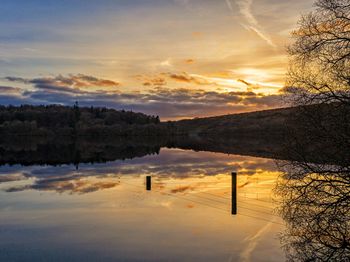 Scenic view of lake against sky during sunset