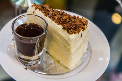 Close-up of dessert served on table