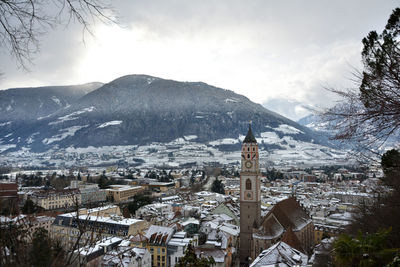 High angle view of townscape against sky