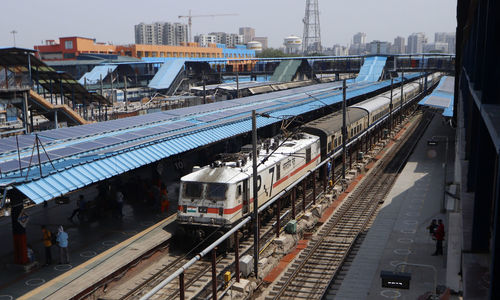 A train seen at thenew delhi railway station while passenger board into it during coronavirus covid 