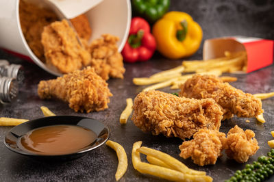 High angle view of food on table