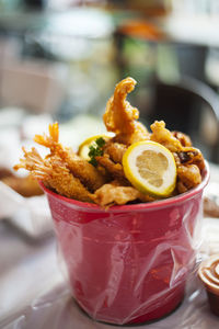 Close-up of fruits in bowl on table