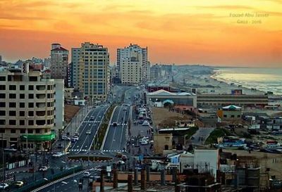 View of cityscape at sunset