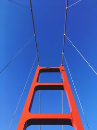 Low angle view of bridge against clear blue sky