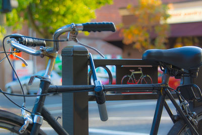 Close-up of bicycle in city