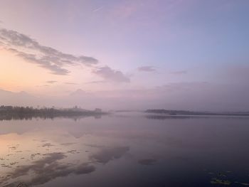 Scenic view of lake against sky during sunset