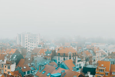 Beautiful view of the tiled red roofs of brussels. quiet residential area