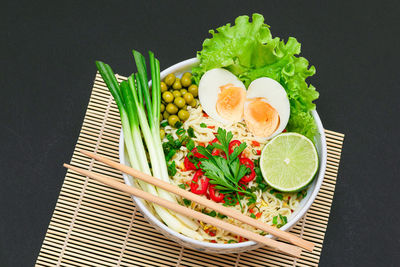 High angle view of food on table